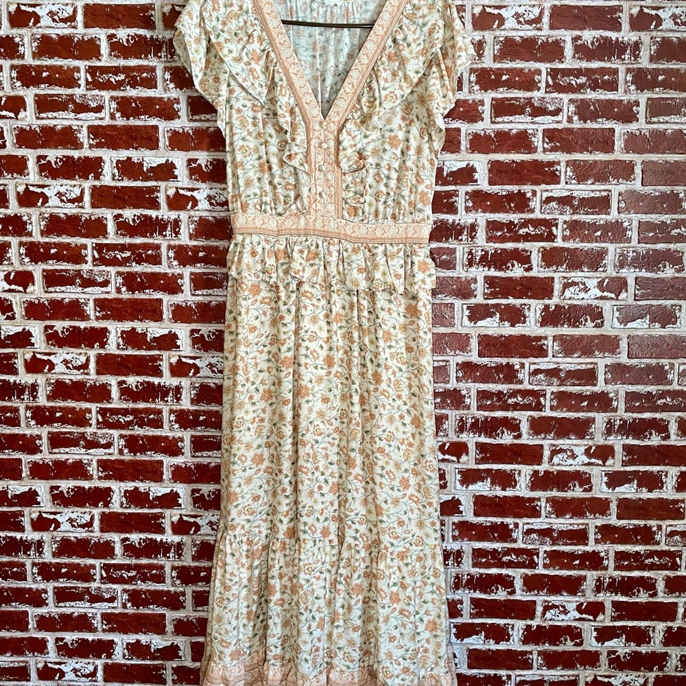 By the River Floral tiered prairie ruffled midi/maxi dress. Women’s Large. - Picture 2 of 10